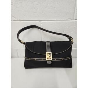 Vintage Lauren Ralph Lauren RLL Black Nylon/Leather Shoulder Bag With Gold Logo